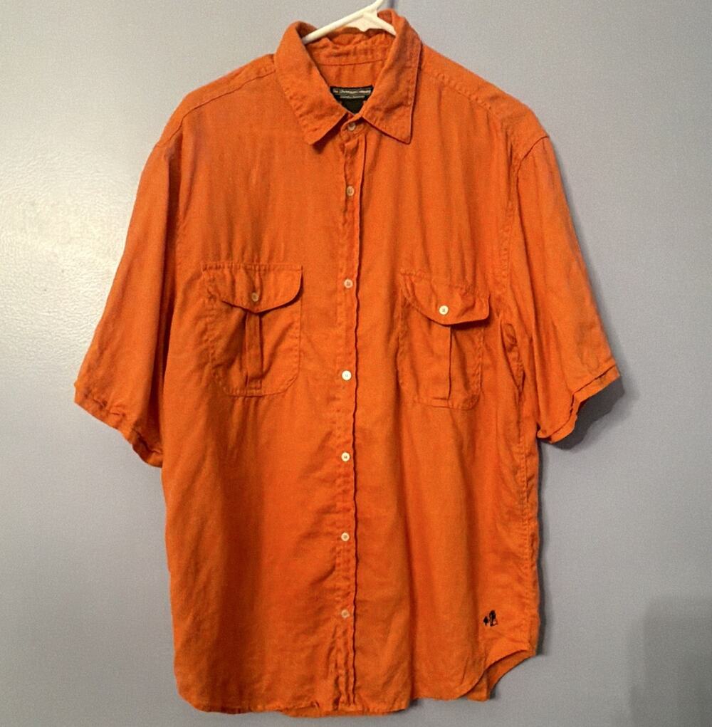 The J. Peterman Company 100% Linen Button Up Shirt Men’s M Orange Casual Smart